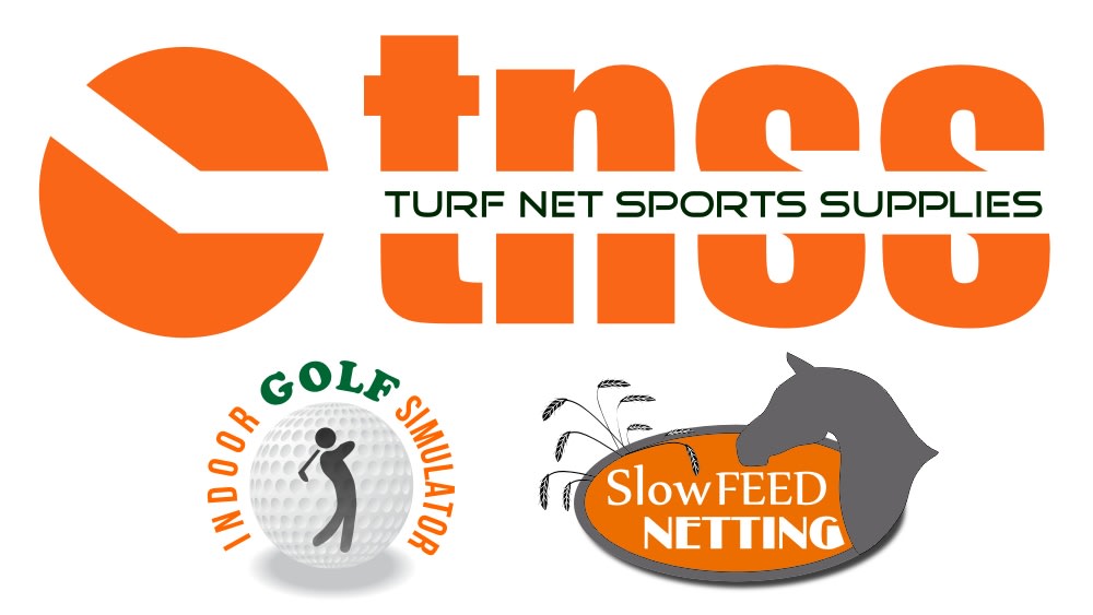 turf net sports supply, slow feed netting and indoor golf logo