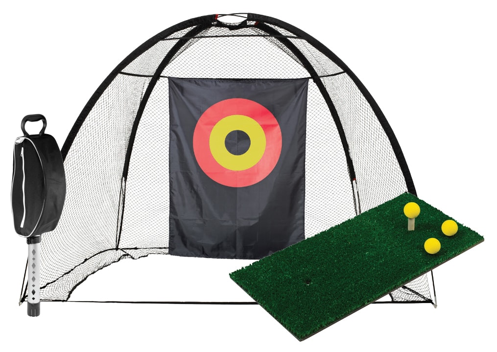 Complete home golf net cage and tee-off matt